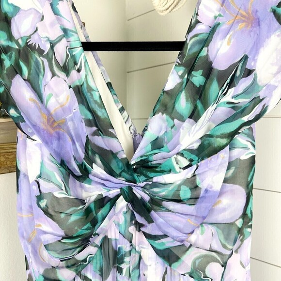 Tadashi Shoji Edith Printed Floral A-Line Dress Tea Midi Length Lilac NWT Size 8 - Picture 9 of 14